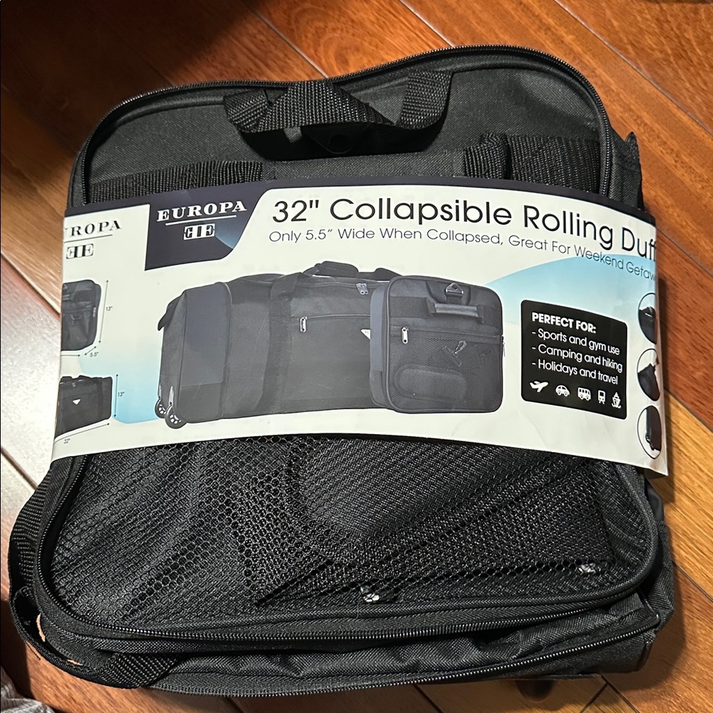 Black Collapsible Rolling Duffel Bag